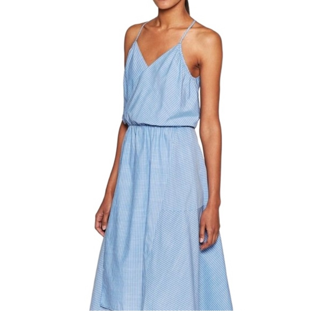 Elegant Blue Striped Wrap Dress